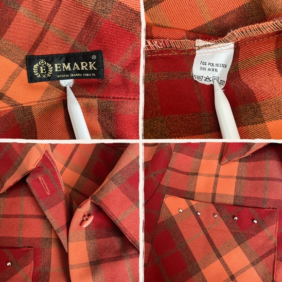 vtg orange plaid button up - Picture 4 of 4